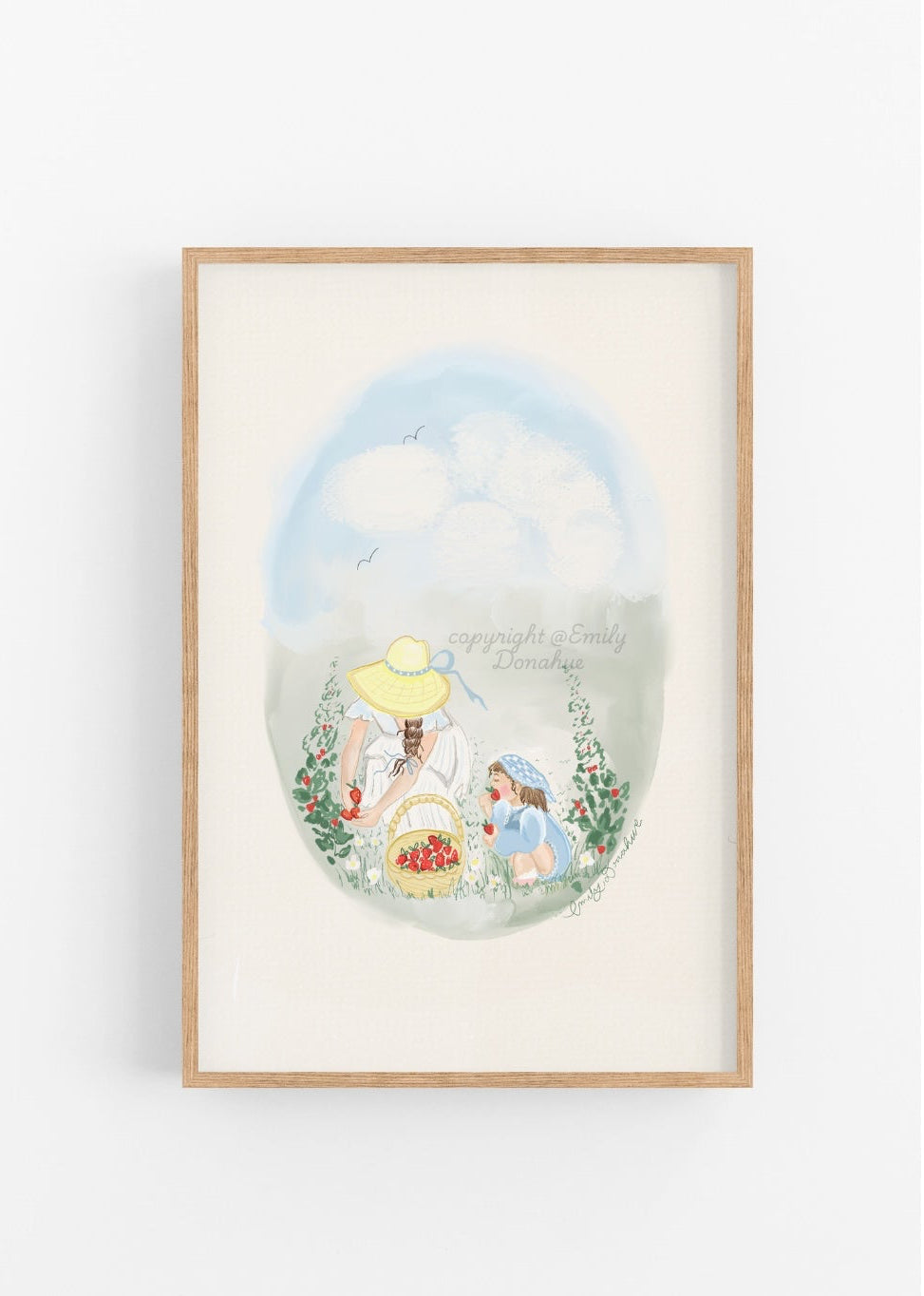 a framed picture of two women in hats